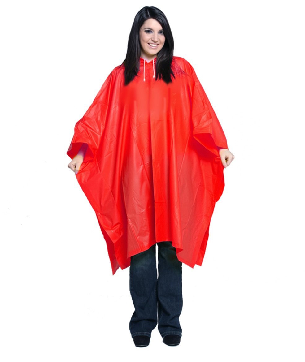 Staydry Red Waterproof Pvc Adult Rain Poncho With Hood