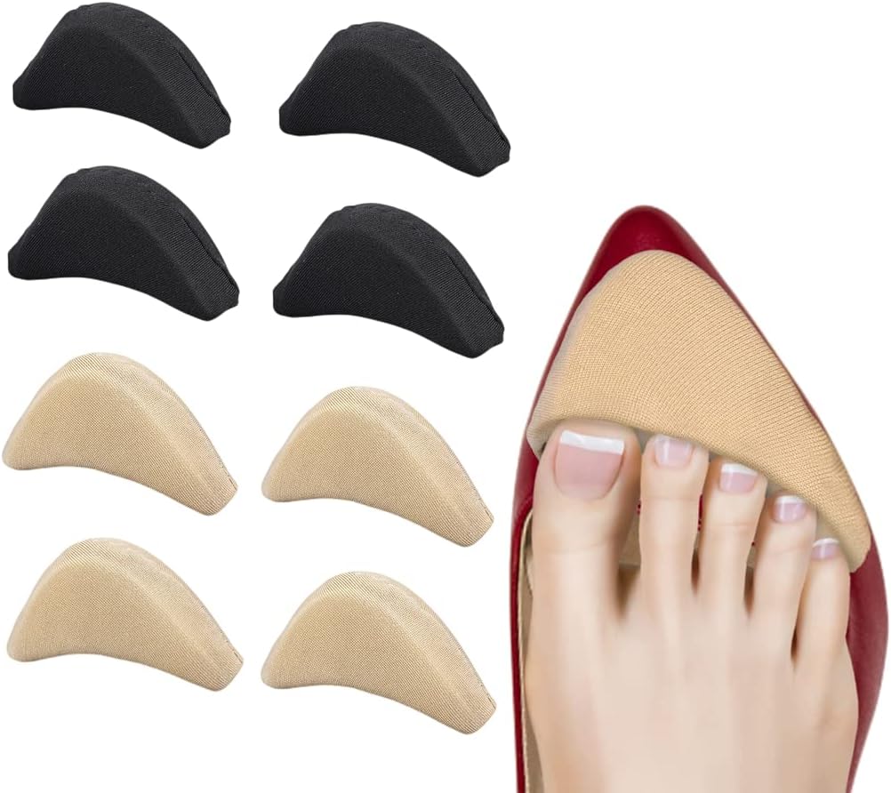 Aston Andia 4 Pair/8 PCS Soft Shoe Fillers for Women Adjustable Tightener Pads Reusable Insoles for Loose Shoes(Black and Beige)