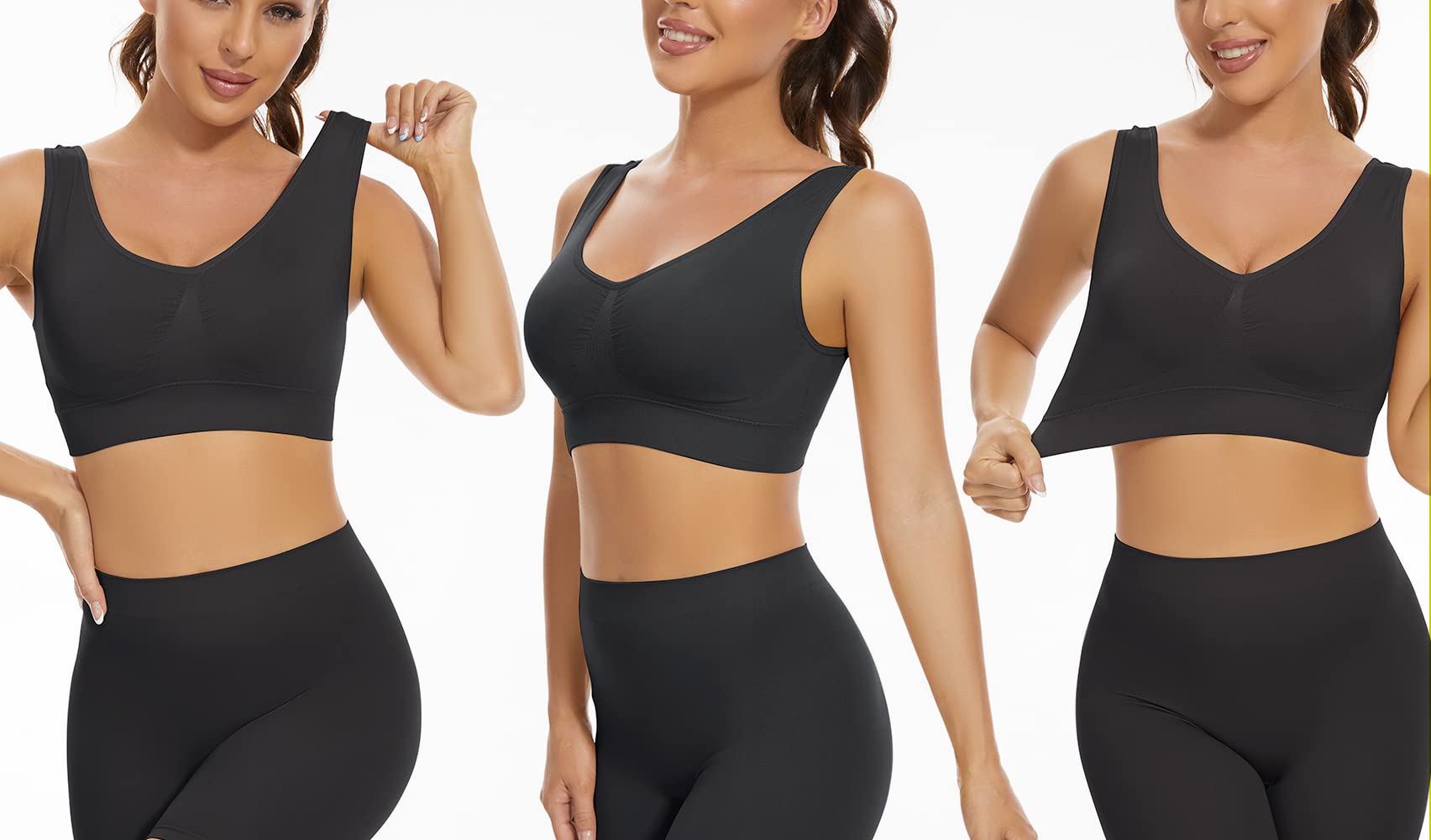 Lemef Reggiseno Sport Privo di Cuciture a Fili Liberi Reggiseno Yoga con Imbottiture Estraibili per Donne Set di 3