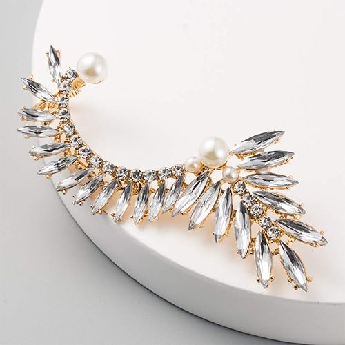 Miniatura 6 de Pendientes chapados en oro con diseño de hojas de cristal aretes de joyería con circonita brillante pavé de metal para la oreja izquierda clip de