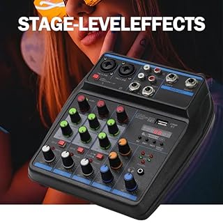TAVOSOP DJ Audio Mixer, DJ Mixers 4 Channel Sound Board with Bluetooth, Sound Mixer Board XRL/1/4" Interface, USB/MP3 Computer Input 48V Phantom Power Stereo DJ Studio Streaming KTV Stage