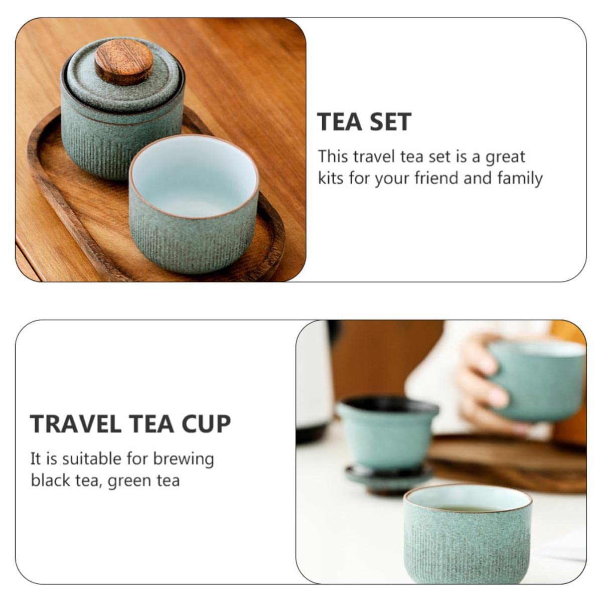 1 juego de té de cerámica, viaje, taza de té portátil, utensilios de té al aire libre (verde matcha), verde mate