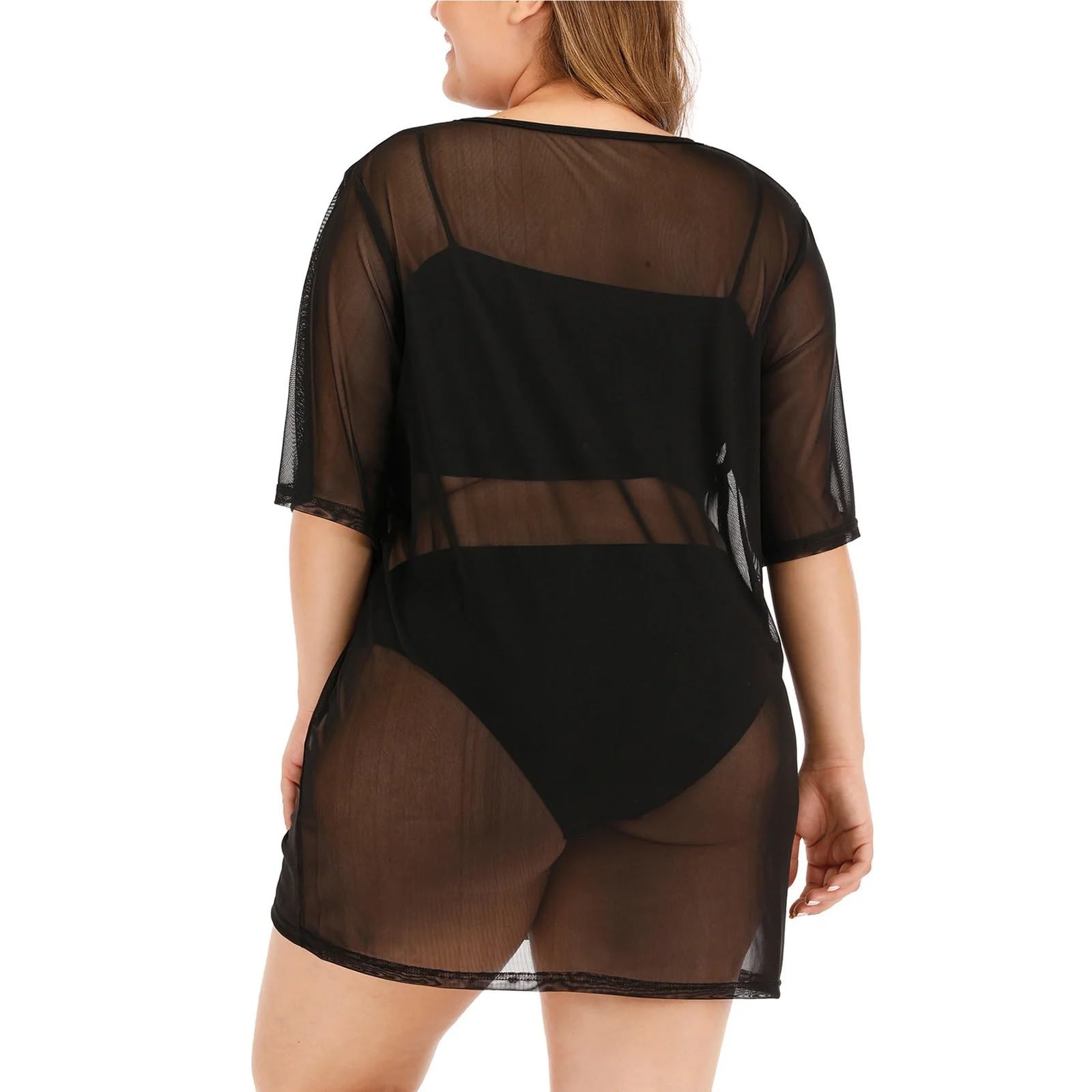 Vestido De Playa Vestido Playero Transparente de Media Manga for Playa, Fiesta de Verano(XL)