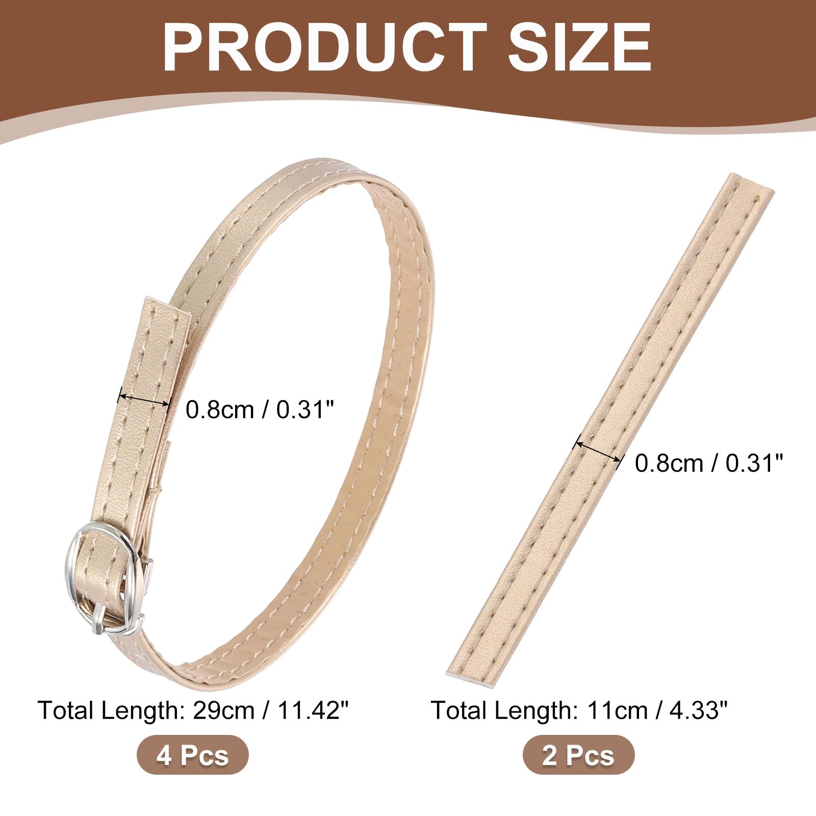 uxcell 2 Pair Replacement Ankle Strap for Heels Detachable Shoe Straps PU Leather Shoe Bands, Champagne Gold