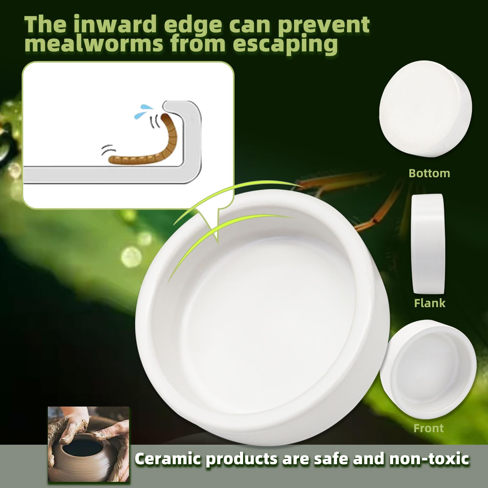 Mangeoire anti-éclatement en céramique pour petits animaux - Pour lézard, grenouille, serpent, tortue, gecko, hamster - Gamelle pour évasion alimentaire - Bol d'eau pour reptiles (M)