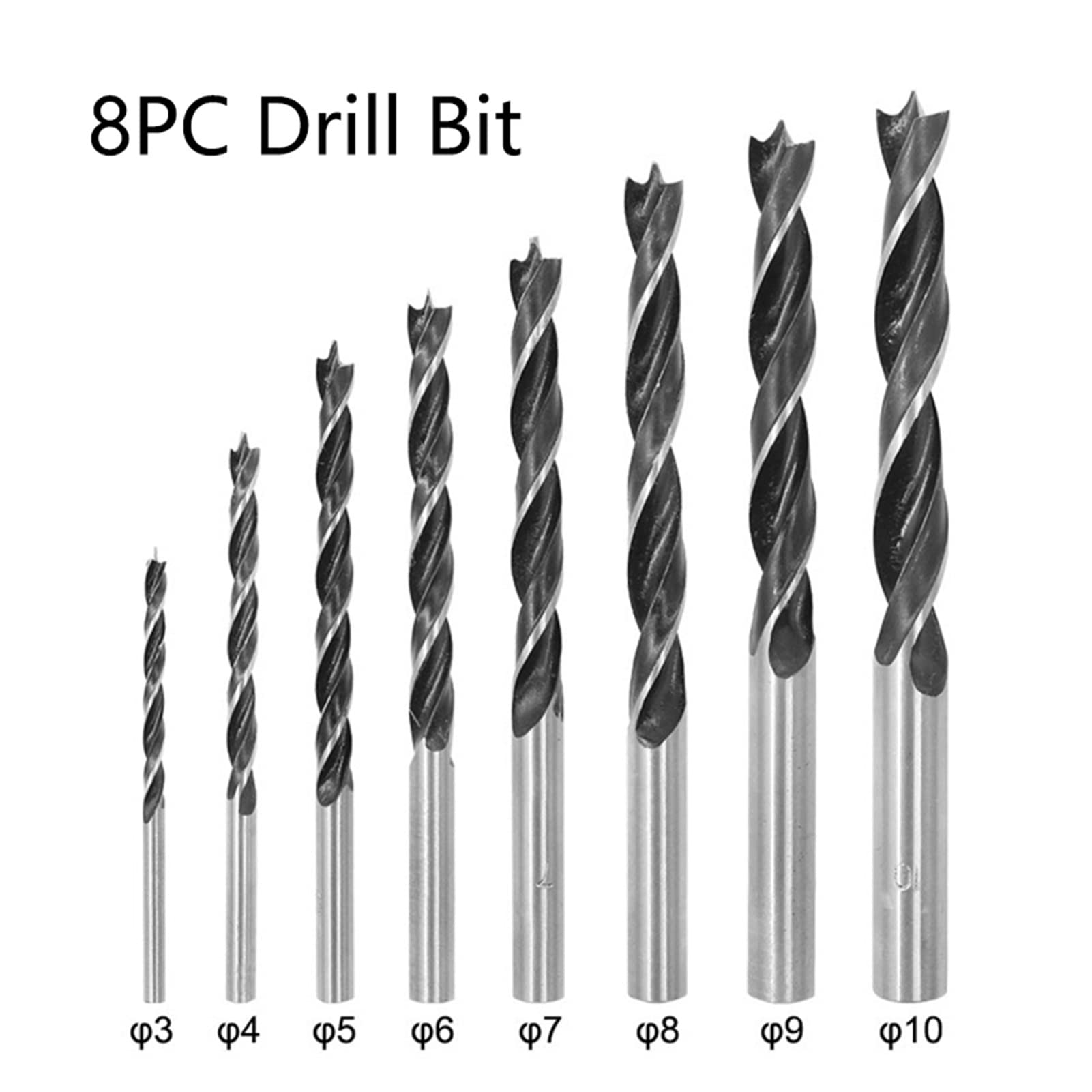 KLKVTGWGZK 8Pcs Three-Pointed Twist Drill Bit Set Drill Bit Cobalt Coated HSS for Drilling and Reaming 3-10mm Drill