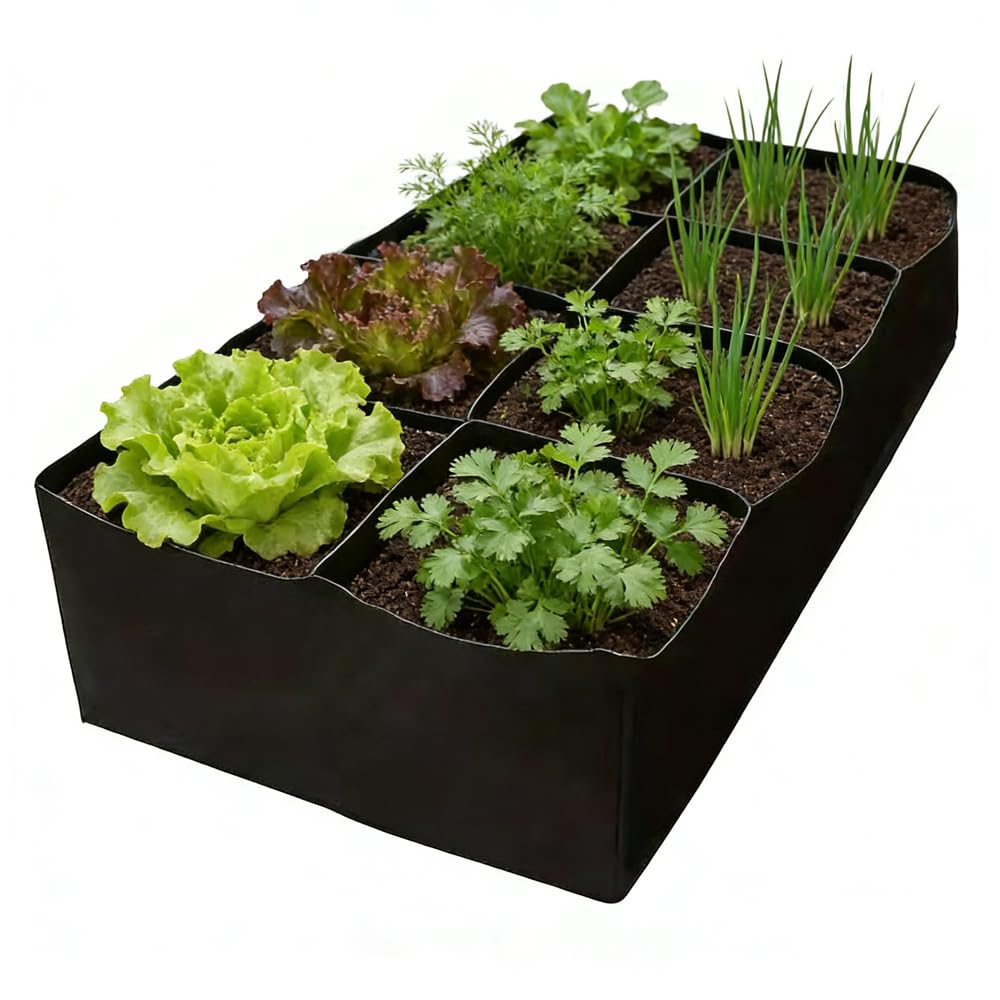 Jonuin 180x90x30cm Fabric Raised Garden Bed, 8 Grids Fabric Raised Bed for Garden, Plant Grow Bags, Outdoor Plant Flower Grow Bag, Rectangle Planting Container for Growing Vegetables, Flowers, Herbs