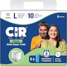 CIR Classic Adult Diaper Pants Style | Adult Diapers L Size (Large) | Waist Size (76-142 cm | 30"-56") | 8 hour Absorption Protection | Unisex with Odour Control & Cotton Soft Feel | 10 Units