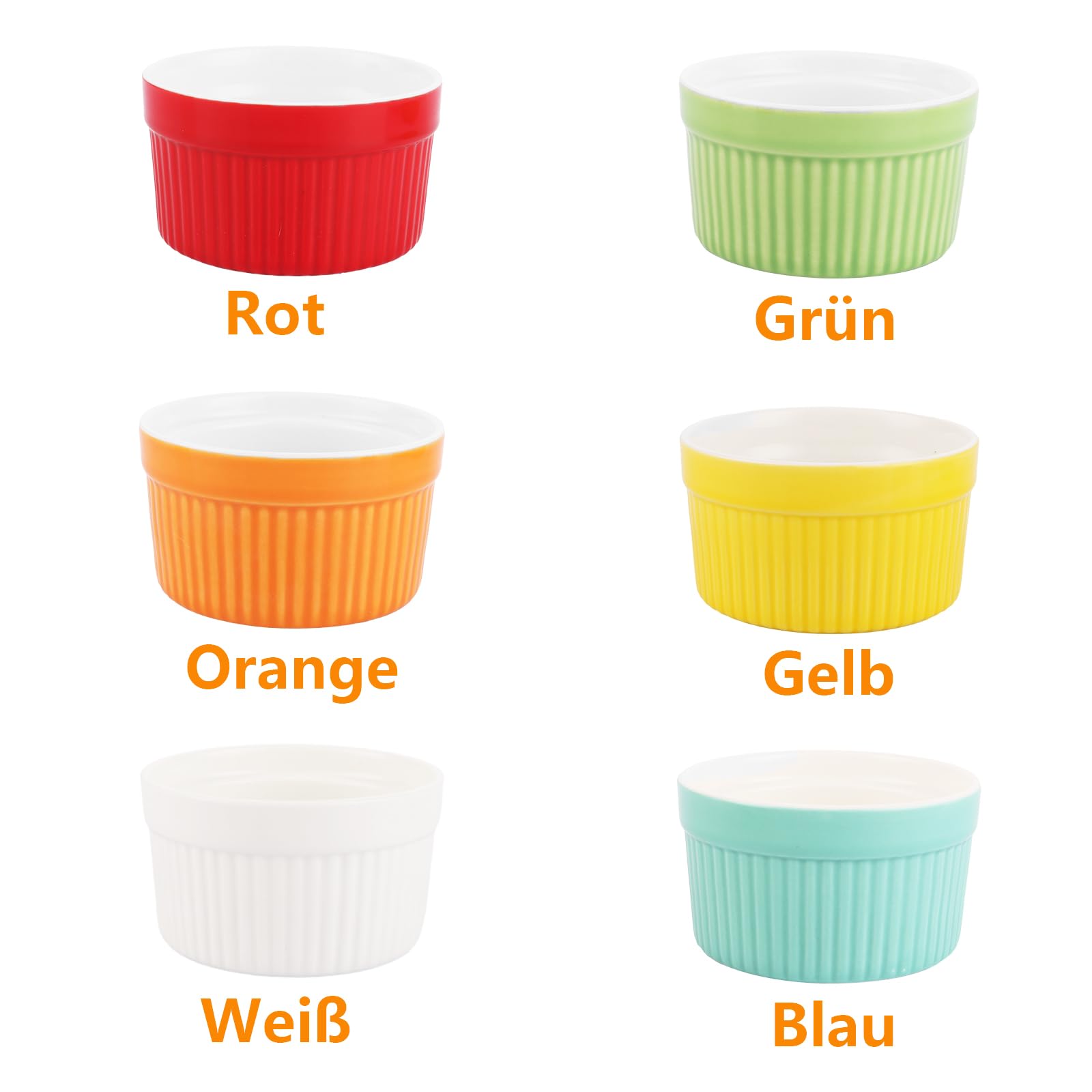 Souffle - Juego de 12 moldes para horno (200 ml, cerámica para hornear y servir, mini moldes de porcelana multicolor para postres, magdalenas, pasteles)