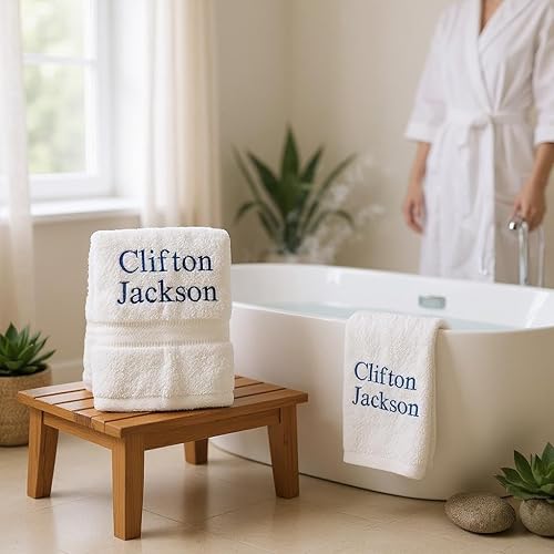Miniatura 5 de Toalla de algodón con inicial personalizada para baño, bordado gratuito disponible, color blanco