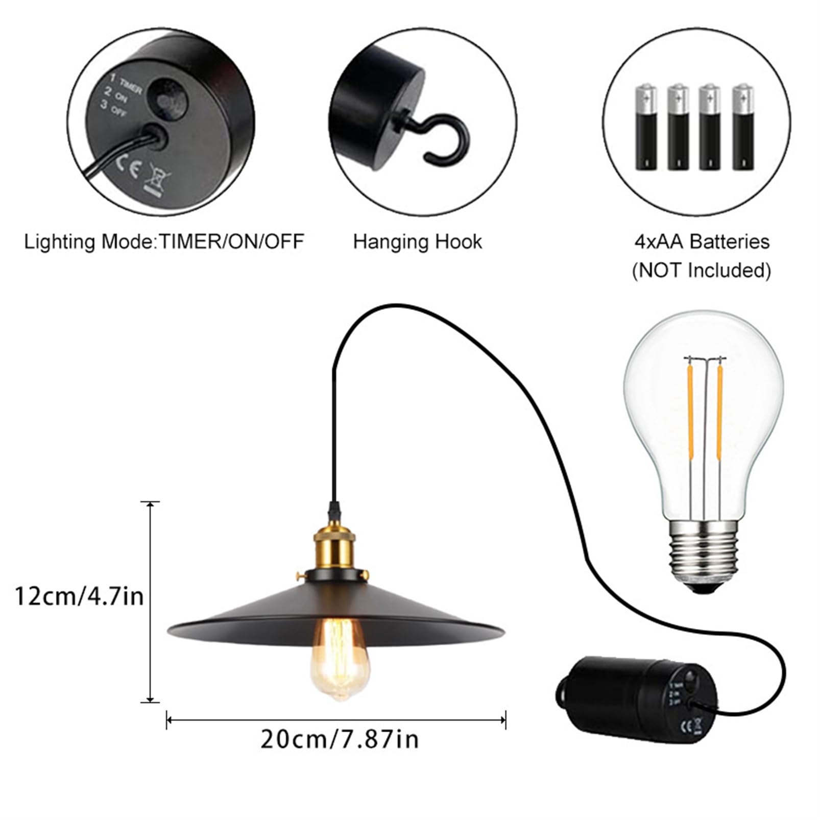 Lampada a sospensione a batteria con telecomando a batteria, lampadario da soffitto a batteria, senza cablaggio, lampadario per gazebo, pergolato, portico, patio, interno/esterno