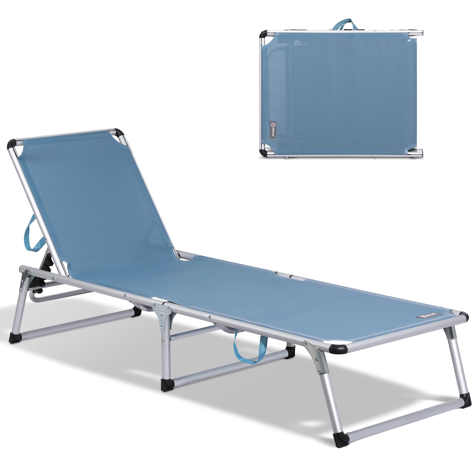 Homecall Ligstoel, inklapbaar, ligstoel met dak, hoofdsteun, 5-voudig verstelbare rugleuning, strandstoel, draagbare ligstoel tot 180 kg, voor tuin, outdoor, balkon, camping, XXL (lichtblauw