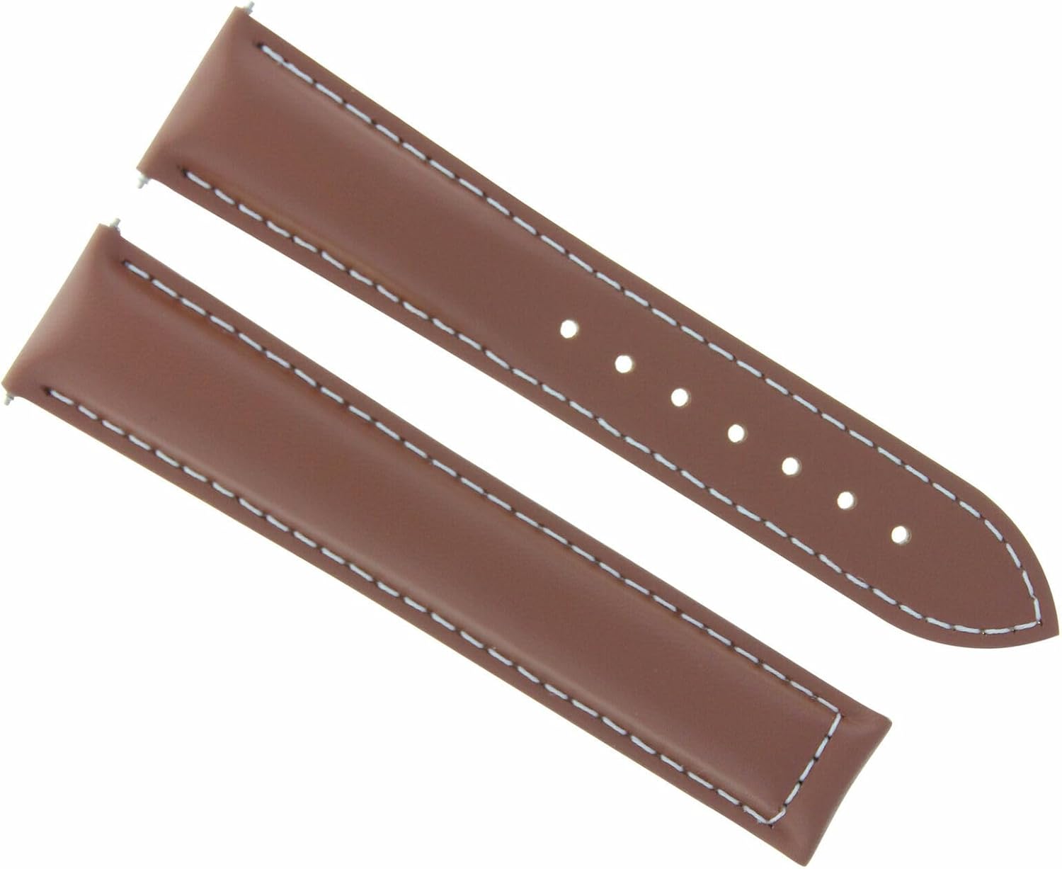 Ewatchparts 18mm Leather Watch Band Strap Compatible With Omega Seamaster Speedmaster Tan/Brown With White Stitching #19
