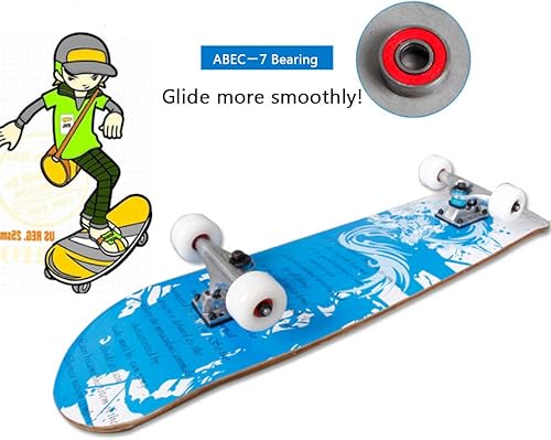 Miniatura 5 de Sumeber Patinetas estándar para principiantes, niños, niñas, jóvenes, adultos, patinetas completas de 31 x 8 pulgadas, patineta de madera de arce