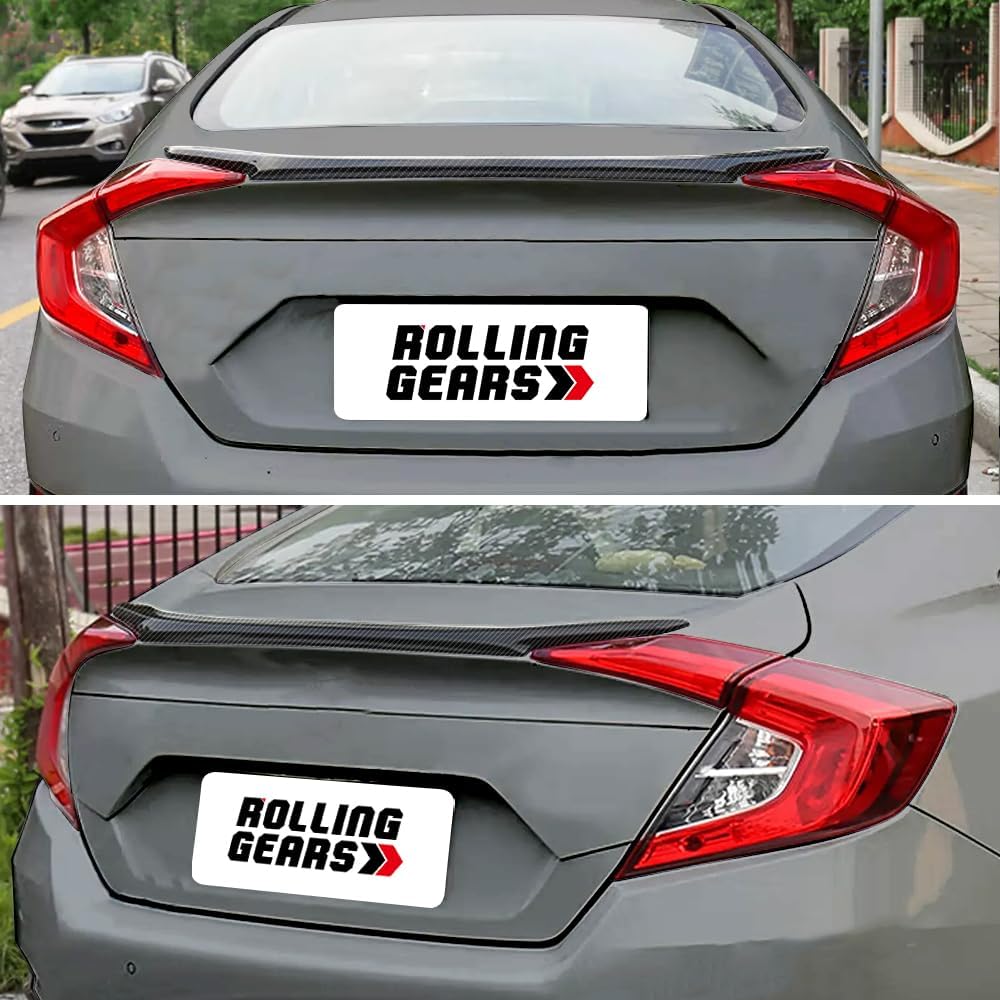 Trunk Spoiler Compatible with 2016-2021 Honda Civic 10th Gen Sedan LX EX Sport EX-L Touring Spoiler Wing, Carbon Fiber Look MK Design Rear Spoiler Exterior Body Kit