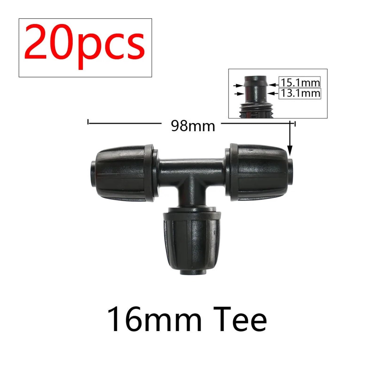 20 pz 16mm PE Tubi Acqua Connettori 1/2 A 3/8 '' 1/4 '' 1/8 '' 6.0mm Tubo Ridotto Adattatore di Accoppiamento Raccordi for Irrigazione del Giardino(Tee)