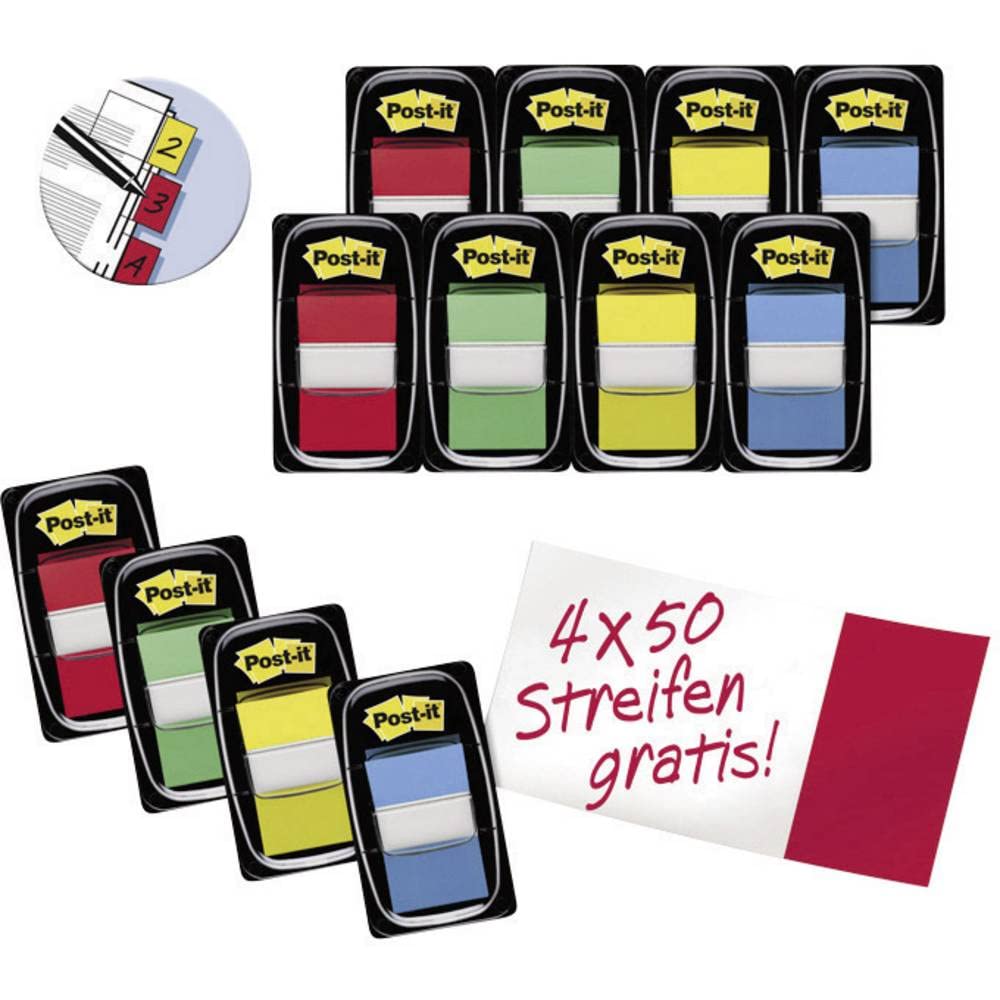 Post-it 3M Haftstreifen FT600003493 24 Block/Pack, Colors: Rot, Gelb, Blau, Grün, Red, Yellow, Blue, Green, Klein