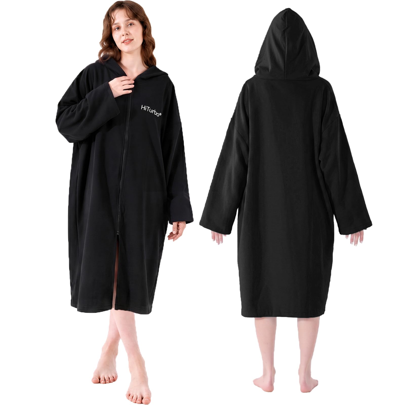 Hiturbo Microfiber Towel Surf Poncho: Absorbent Zippered Changing Robe