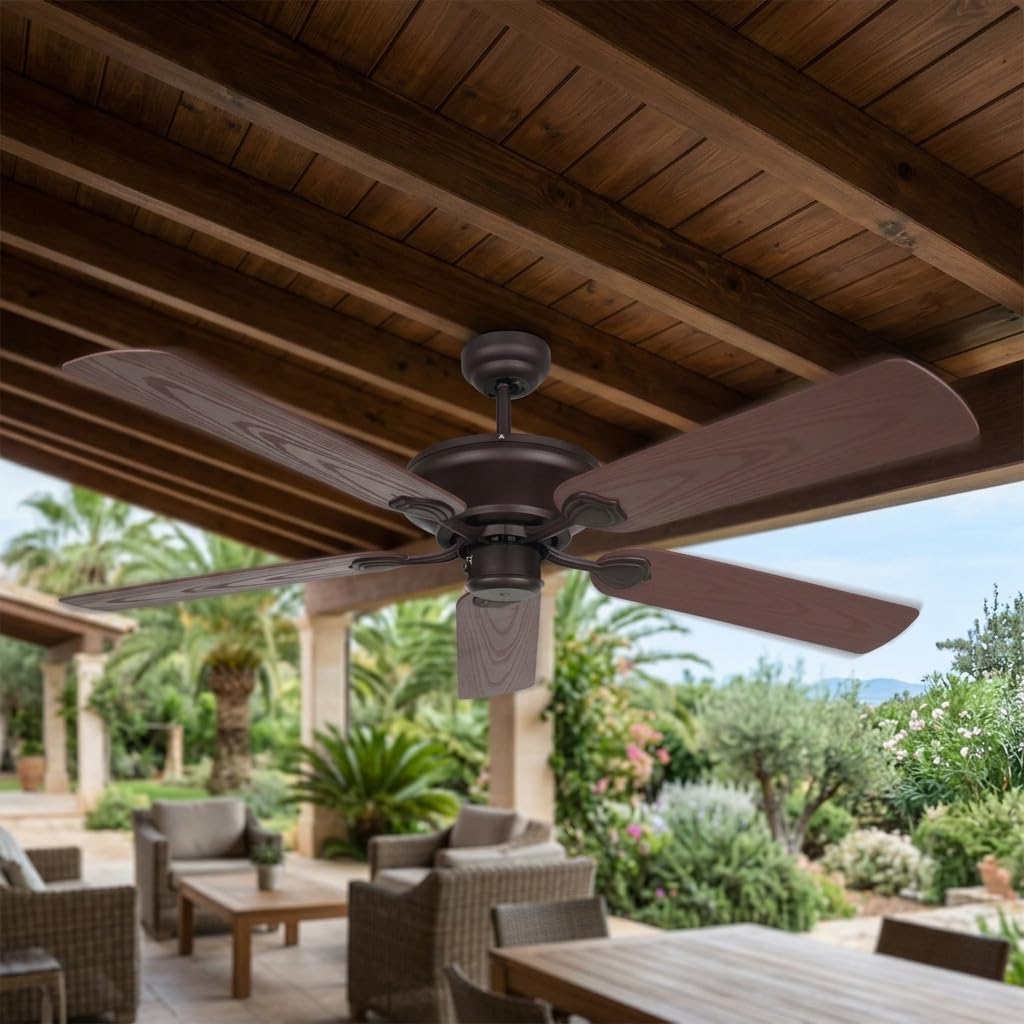 Suinga Ventilador de Techo Sin Luz para Exterior | 5 Palas | 132 cm | 60W | 3 Velocidades | Aire Fresco y Silencioso para Terrazas y Exteriores | Diseño Resistente y Eficiente