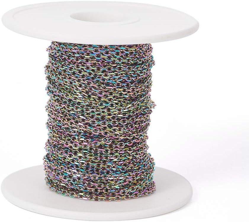 FASHEWELRY 32.8 Feet/Roll Stainless Steel Curb Chains 4.2x2.6x0.6mm Unwelded Twisted Link Chains with Spool for Jewelry Crafts Making (Dodger Blue)