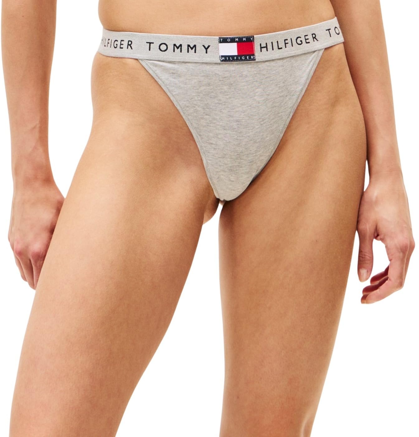 Tommy Hilfiger Women’s Thong with Logo Waistband, Grey (Light Grey Heather), XS