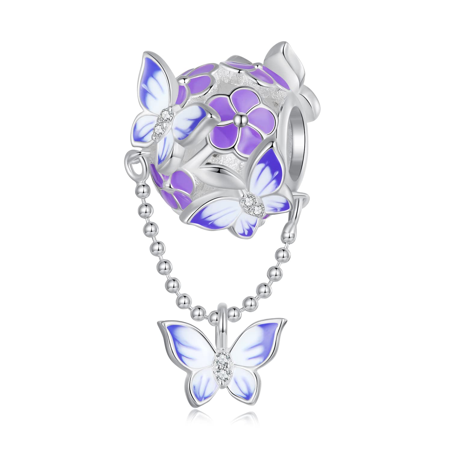 Dije de plata 925 con borla de flor y mariposa para pulseras de mujer 8