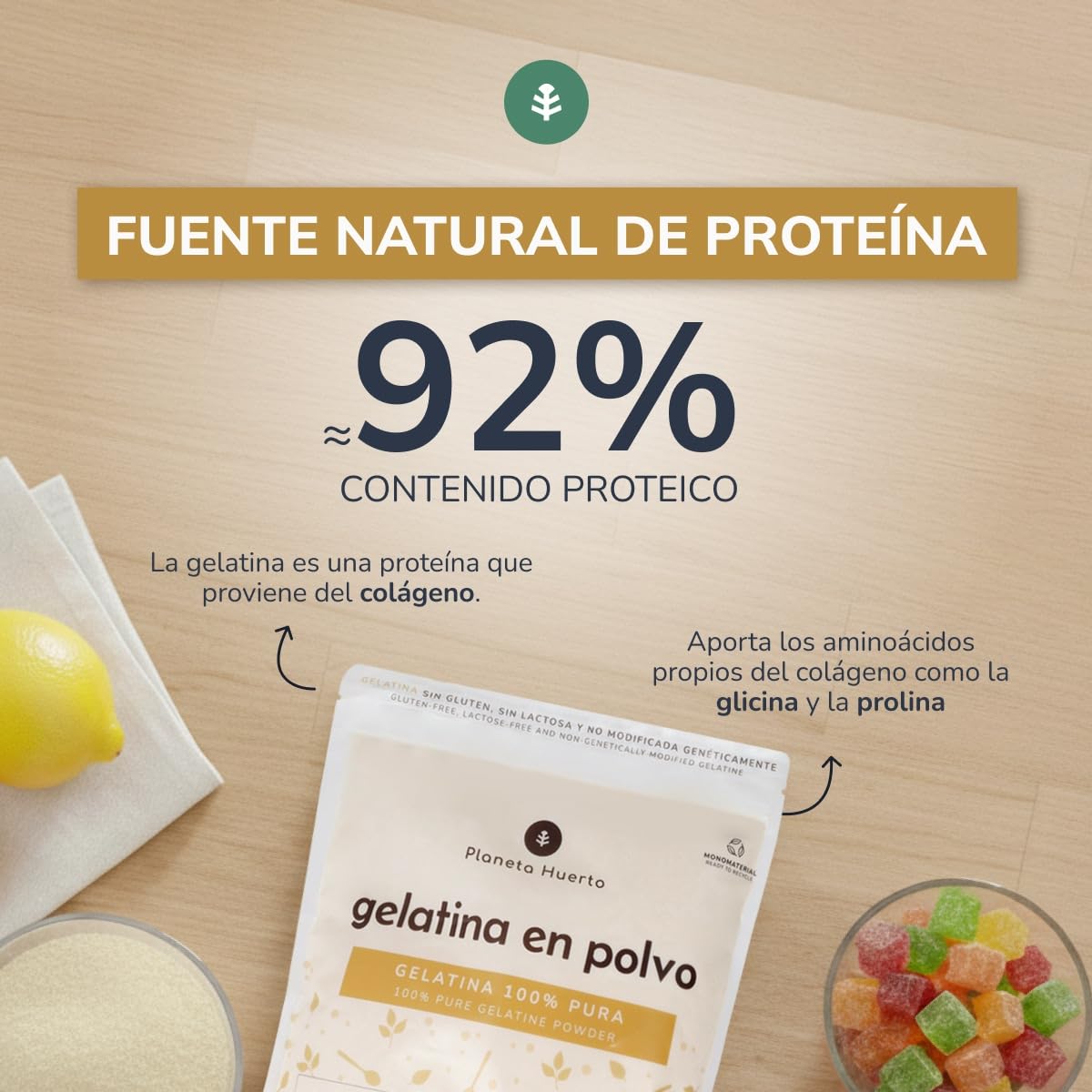 PIANETA ORTO | Gelatina neutra in polvere 1 Kg | 100% pura fonte di collagene e proteine (87-92%) | Senza zucchero, senza glutine e senza lattosio | Ideale per dessert, gominole sane e articolazioni