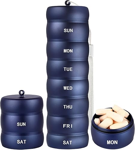 Organizador semanal de píldoras, organizador de píldoras de viaje 7 días, organizador de medicamentos portátil, pastillero, material metálico,