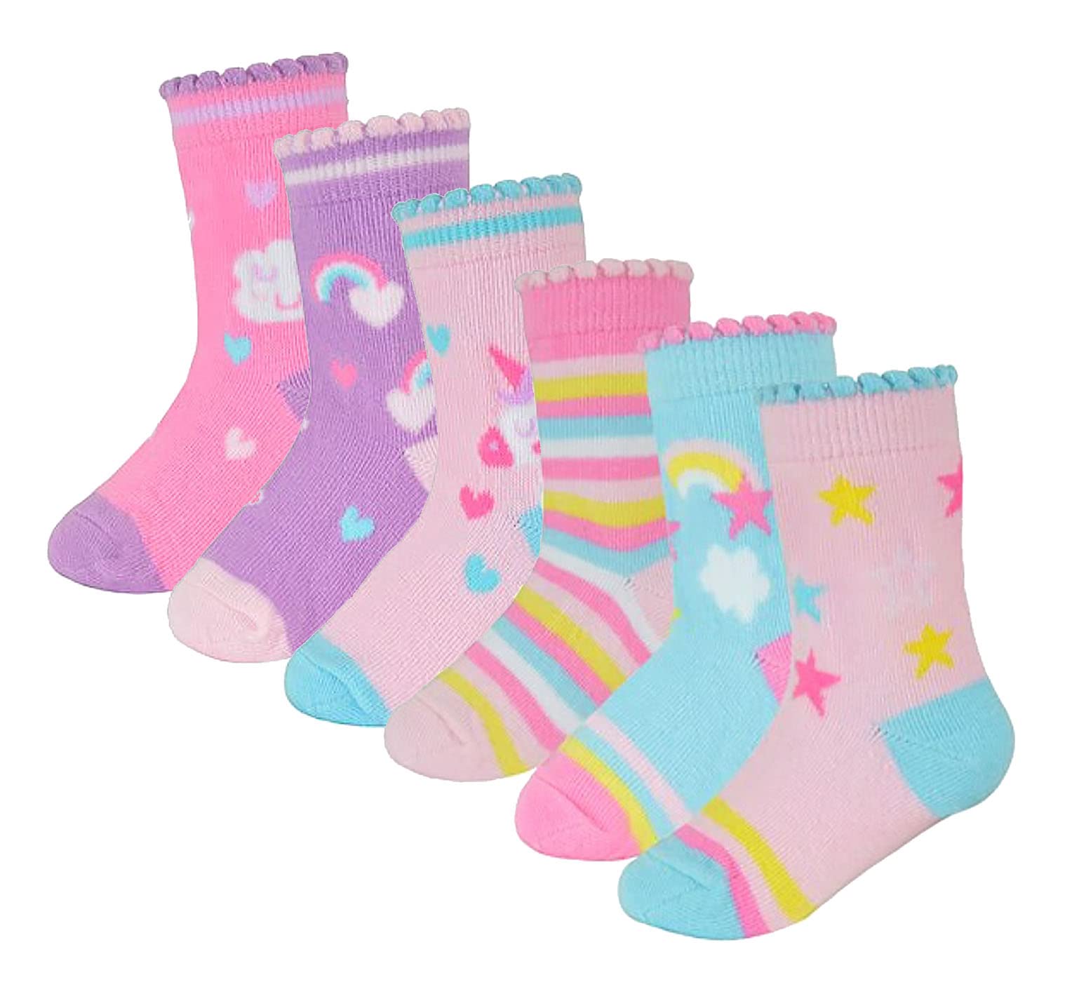 Sock Snob Baby Girls Unicorn Design Socks | 6 Pair Multipack Soft Cotton Novelty Socks (0-6 Months, Unicorn)