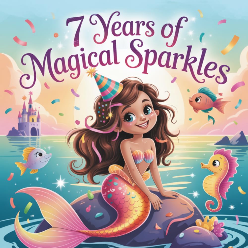 7 Years of Magical Sparkles: Coloring Book for 7-Year-Old Girls with Unicorns, Mermaids, Fairies & Princesses + Positive Affirmations for Confidence and Joy