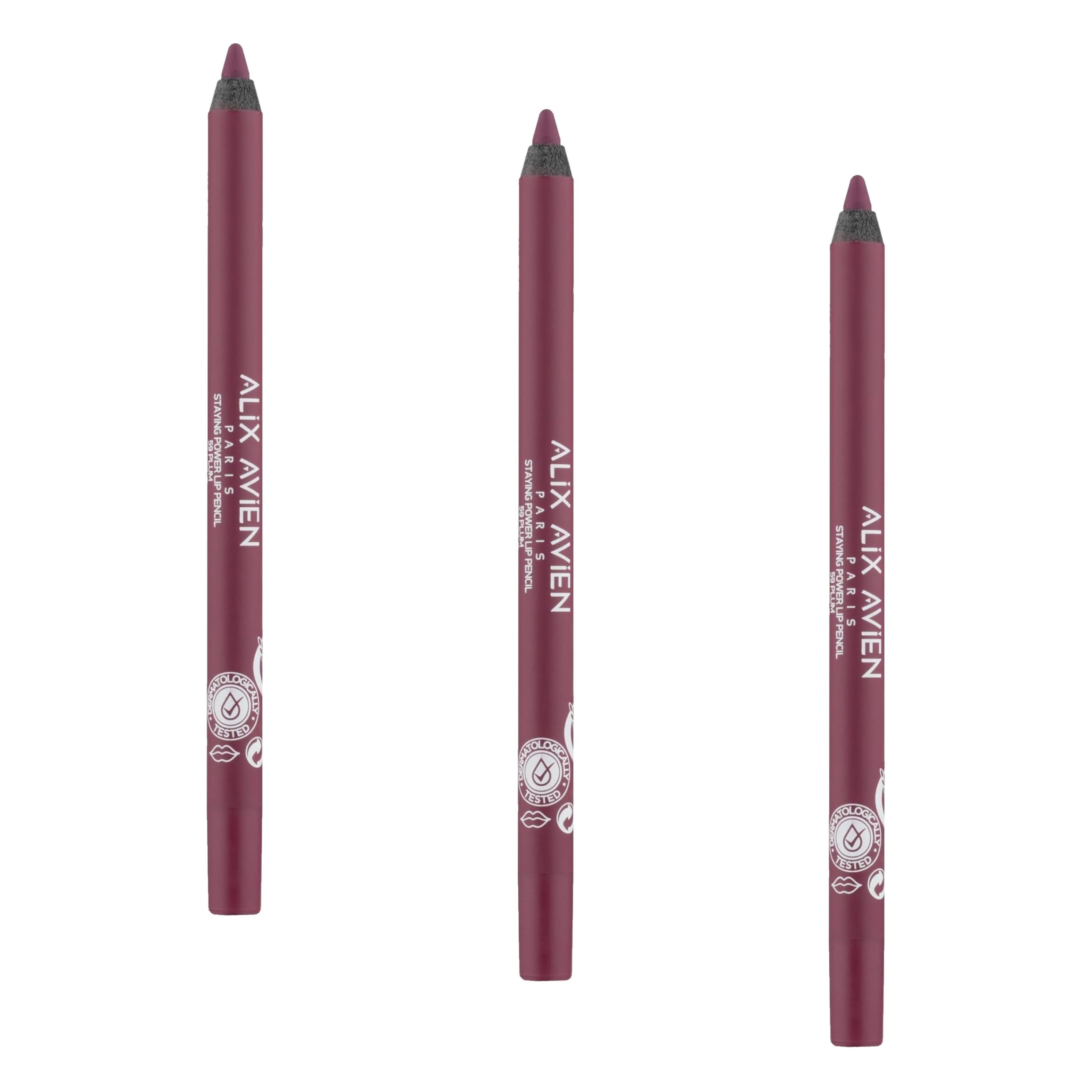 ALIX AVIEN Suya Dayanıklı Uzun Süre Kalıcı Yumuşak Dudak Kalemi - Staying Power Lip Pencil 59 Plum (3 paketi)