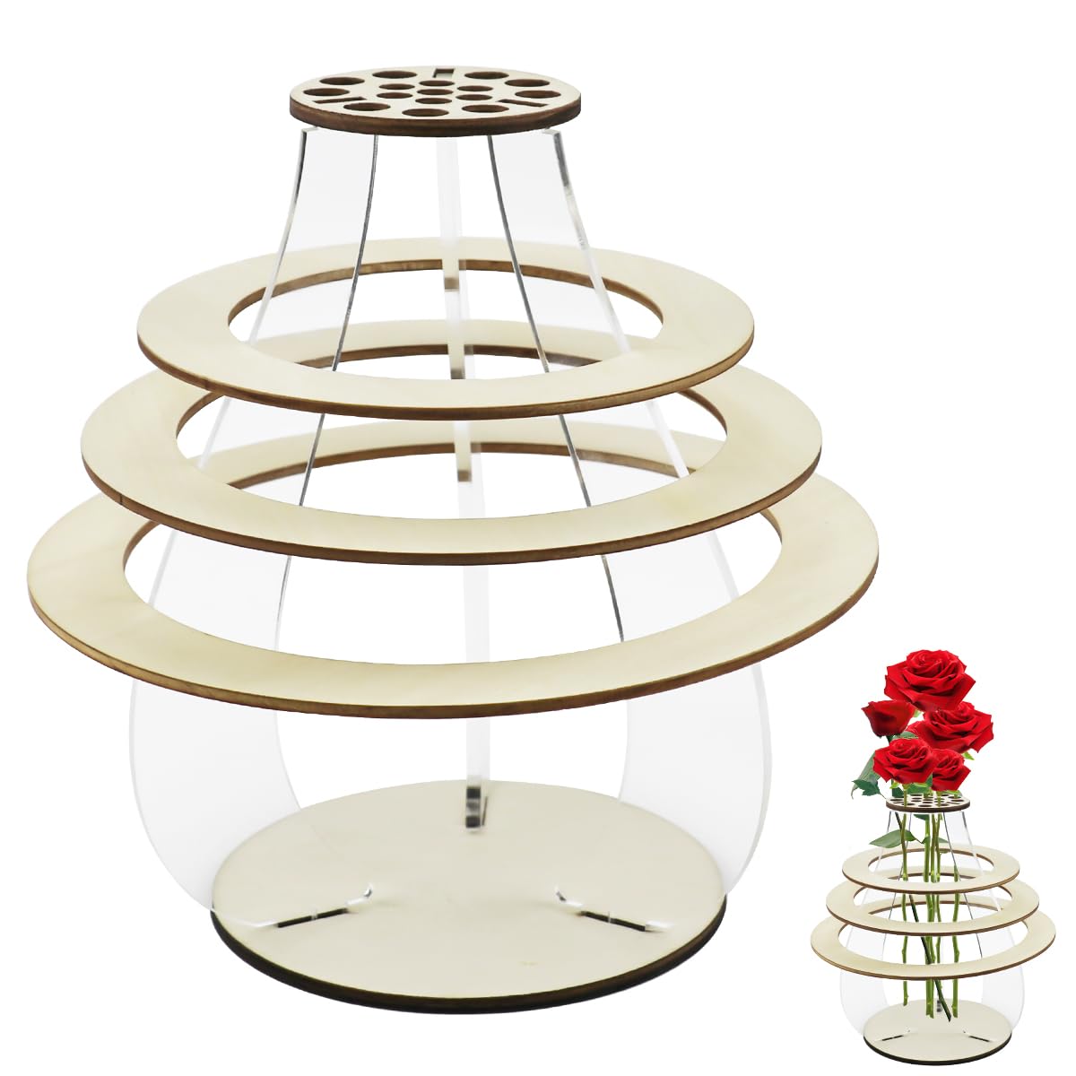 Suevut Primary Color Floating Ring Vase For Flower Bouquet Building Set, Display Stand For Roses, Cherry Blossom, Sunflower, Tulips, Daffodils, Spliceable Vase Decoration For Flower Lover,Diy Enthusiasts