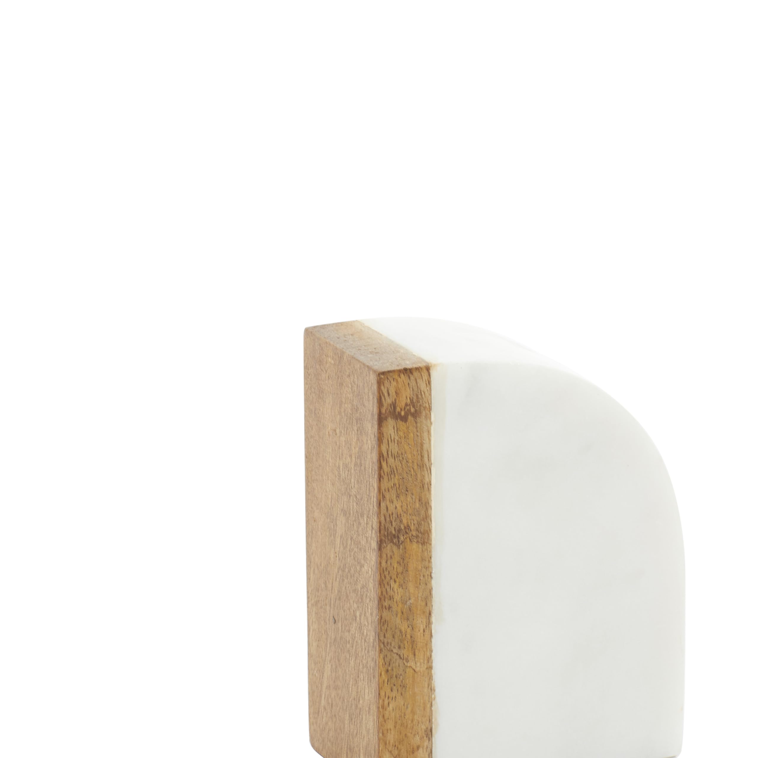 Deco 79 Sujetalibros de mármol con Detalles de Madera, Juego de 2, 4 Pulgadas de Ancho, 5 Pulgadas de Alto, Blanco