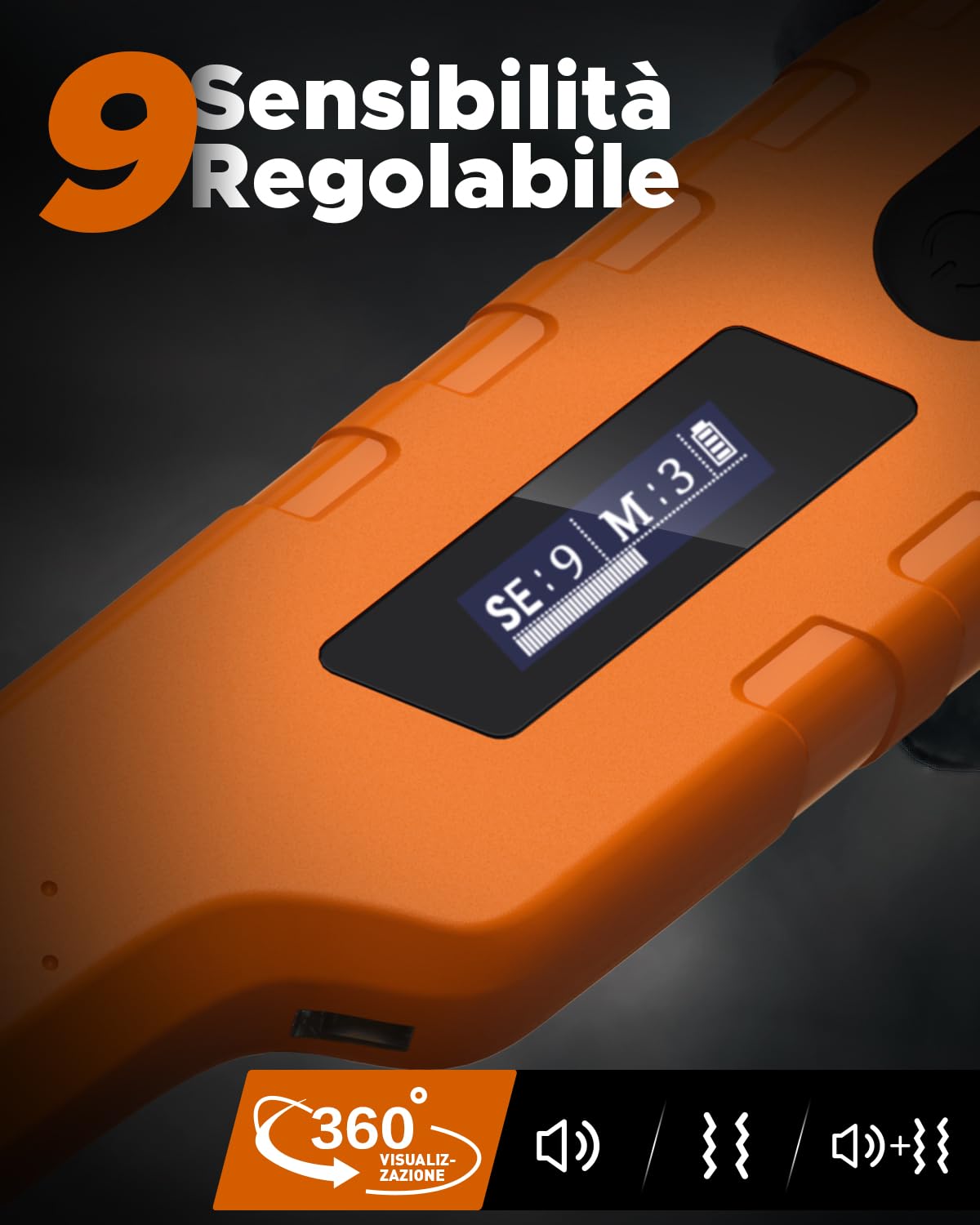 Pinpointer Metal Detector, Impermeabile IP68 Ricaricabile Metal Detector Professionali, Portatile Eliminazione Disturbi 1-Touch e LCD Display, 9 Livelli Sensibilità e 3 Modalità Audio/Vibrazione