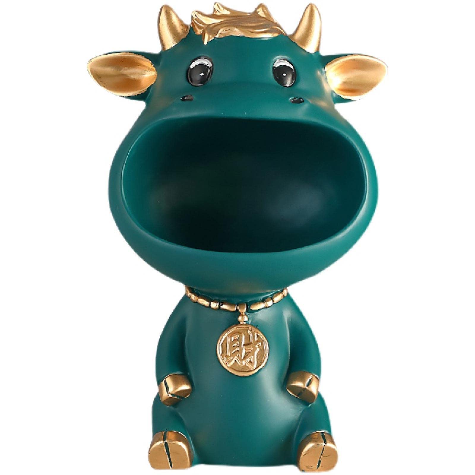 Vache statue verte grande bouche : idee cadeau originale de bureau