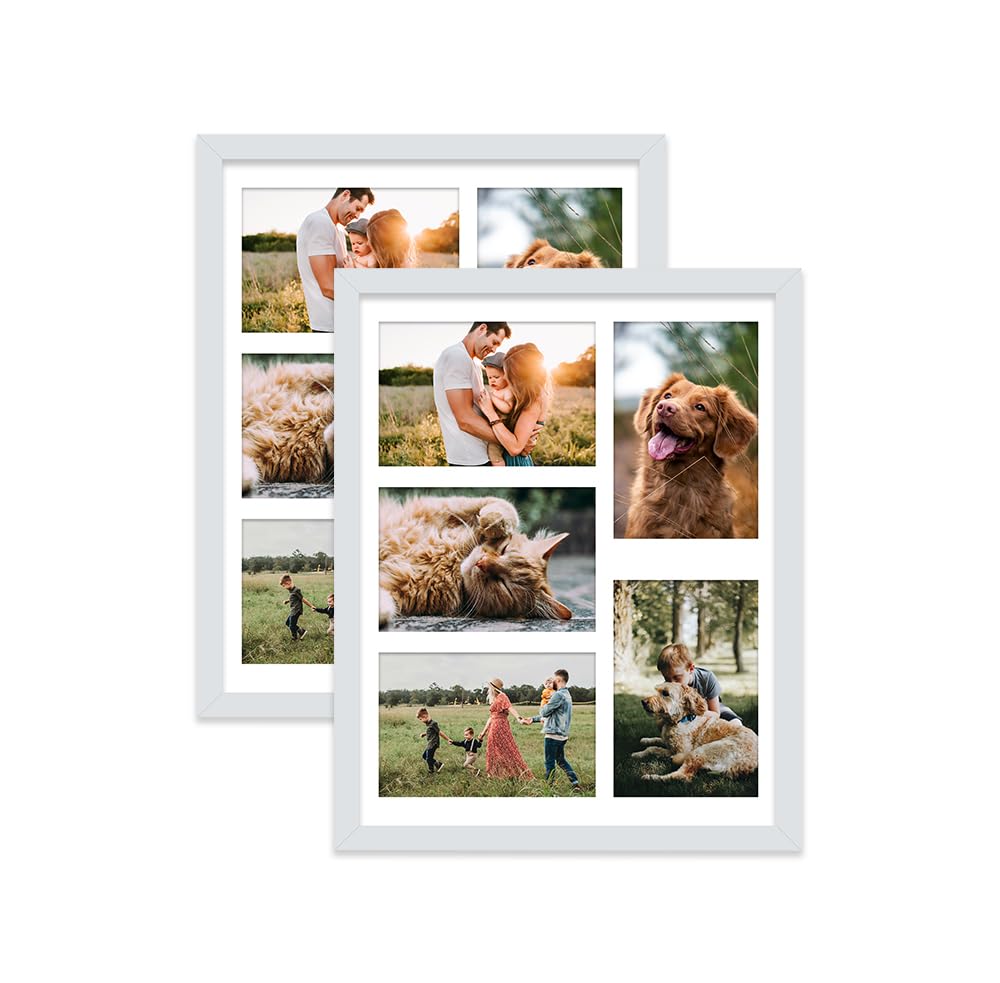 Light Grey Multi Photo Frame - Holds 5 x 6x4 Pictures, Family Collage Picture Frame for Wall Display, 14x11 Frame size, Set of 2