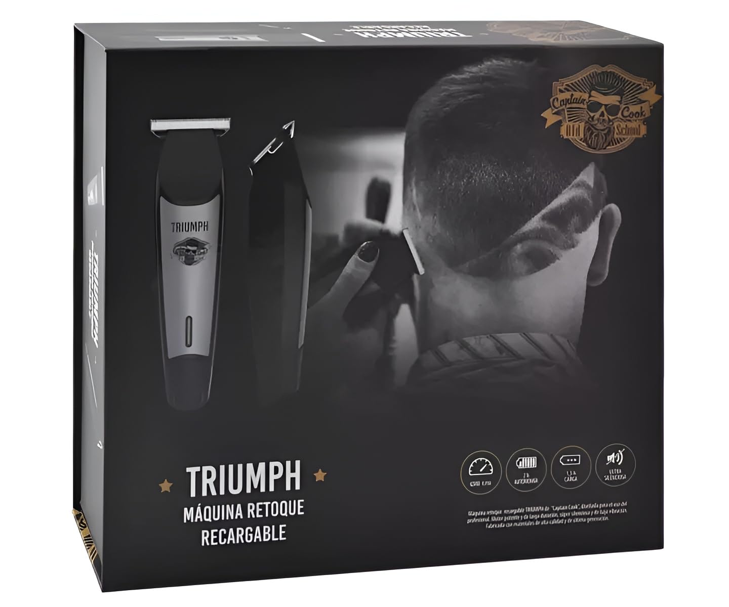 CAPTAIN COOK TRIUMPH Maquina Cortapelos Profesional de Retoque, Maquinilla Inalámbrica 10W para Barba y Contornos, Autonomía 2h con Base de Carga, 3 Peines Guía y Motor de 6500 RPM