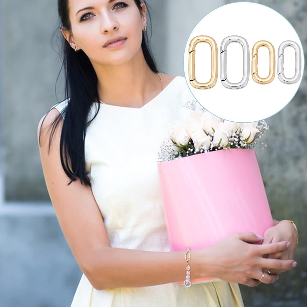 UNICRAFTALE 8Pcs 2 Colors 18K Gold Plated Spring Gate Rings 2 Sizes Platinum Snap Clasps Oval Clips Snap Hooks Metal Spring Keyring Buckle Clasps for Bag Purse Shoulder Strap Key Chains 14-18mm Long - Image 5