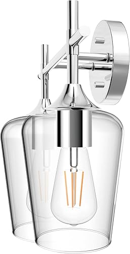 Miniatura 7 de Ralbay Lámparas de baño cromadas con 2 luces con vidrio transparente, iluminación moderna de montaje en pared, iluminación industrial de granja,