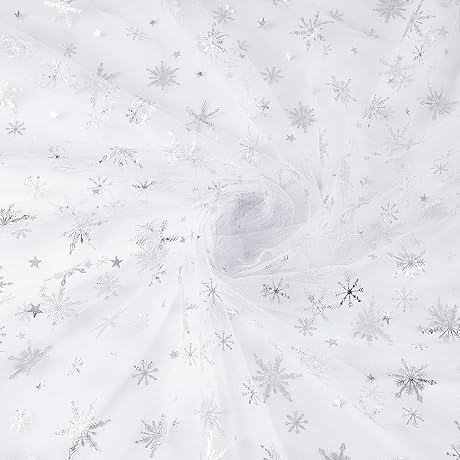 FINGERINSPIRE Snowflake Tulle Fabric, Sheer Mesh Material for Christmas Wedding Decoration, Perfect...