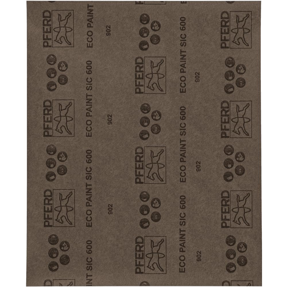 Pferd ECO W Foglio abrasivo con retro in carta, 22,9 x 11, impermeabile, grana 600, carburo di silicio (confezione da 50) – Parte 46360