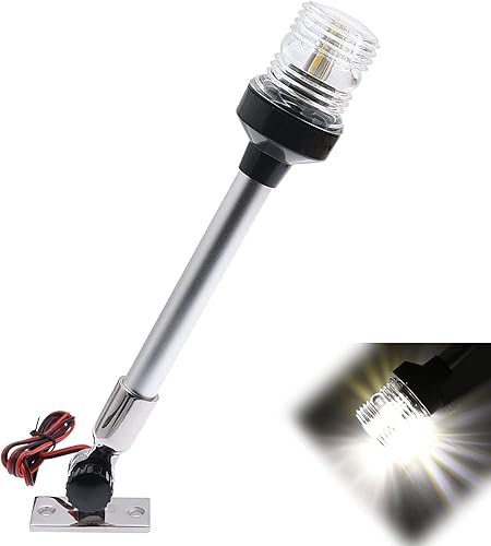 KAOLALI Luz de popa de barco de 12 pulgadas, luz de navegación marina, luces LED blancas de anclaje de navegación, impermeables, todo redondo,