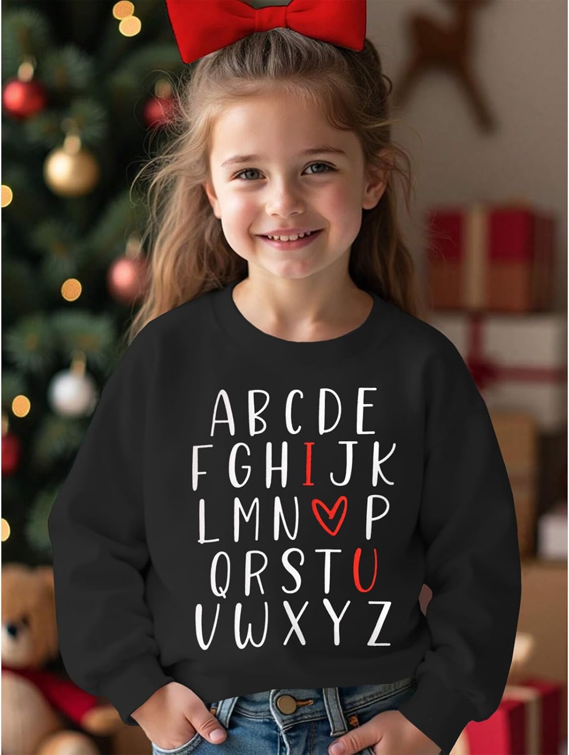 Valentines Sweatshirt for Toddler Baby Boy Girl ABC I LOVE U Heart Shirt Holiday Outfit Long Sleeve Tops Clothes