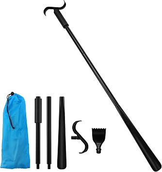 Long Shoe Horn for Seniors, Dressing Stick with S-Hook, Claw, Black