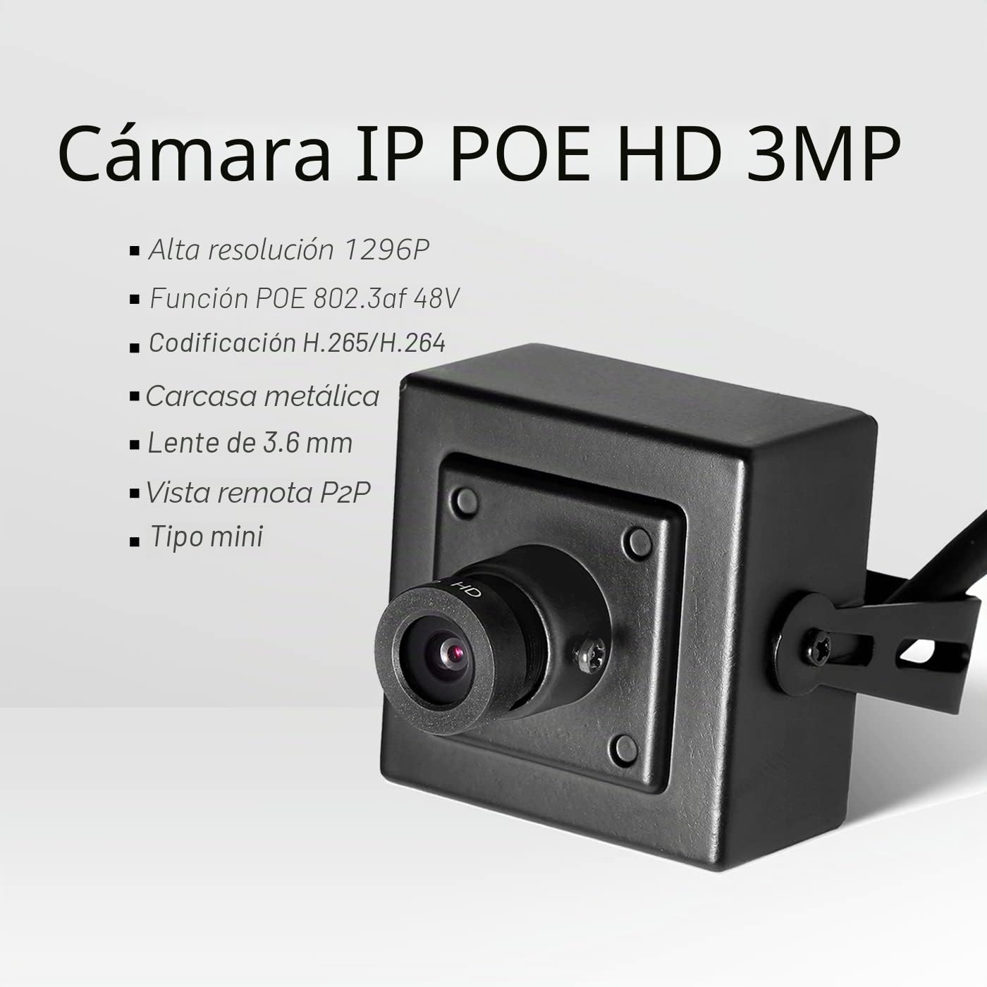 Revotech Mini Cámara IP PoE con Audio, Cámara de Seguridad Interiores P2P Vista Remota 3MP HD CCTV Video Vigilancia H.265 H.264 (I706-P-Audio Black)