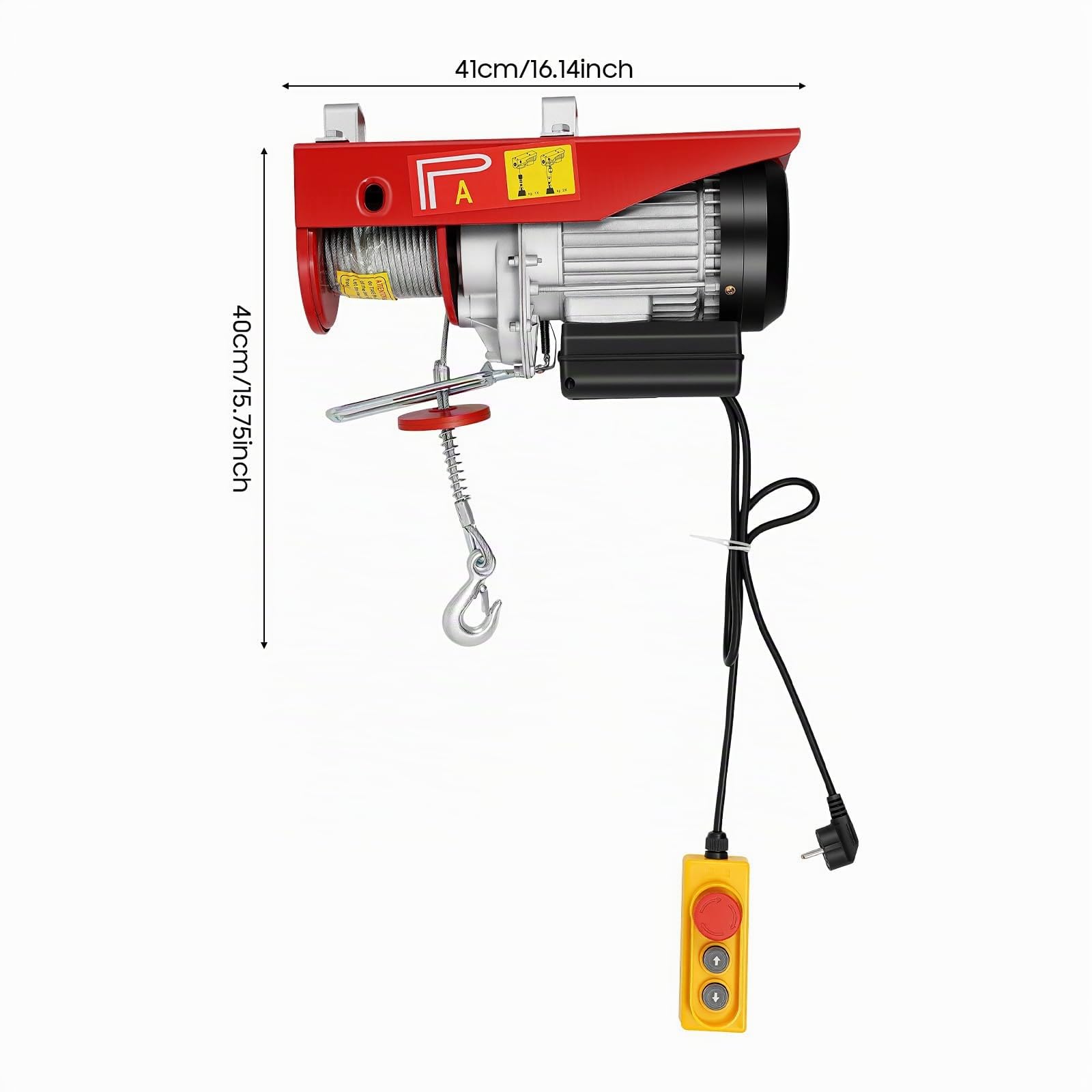 Cabrestante eléctrico Poyujkyhr de 800 kg con doble cuerda, 10 m de altura de elevación, motor de 1350 W, polea con control remoto, velocidad de elevación de 10 m/min, cabrestante de cadena para