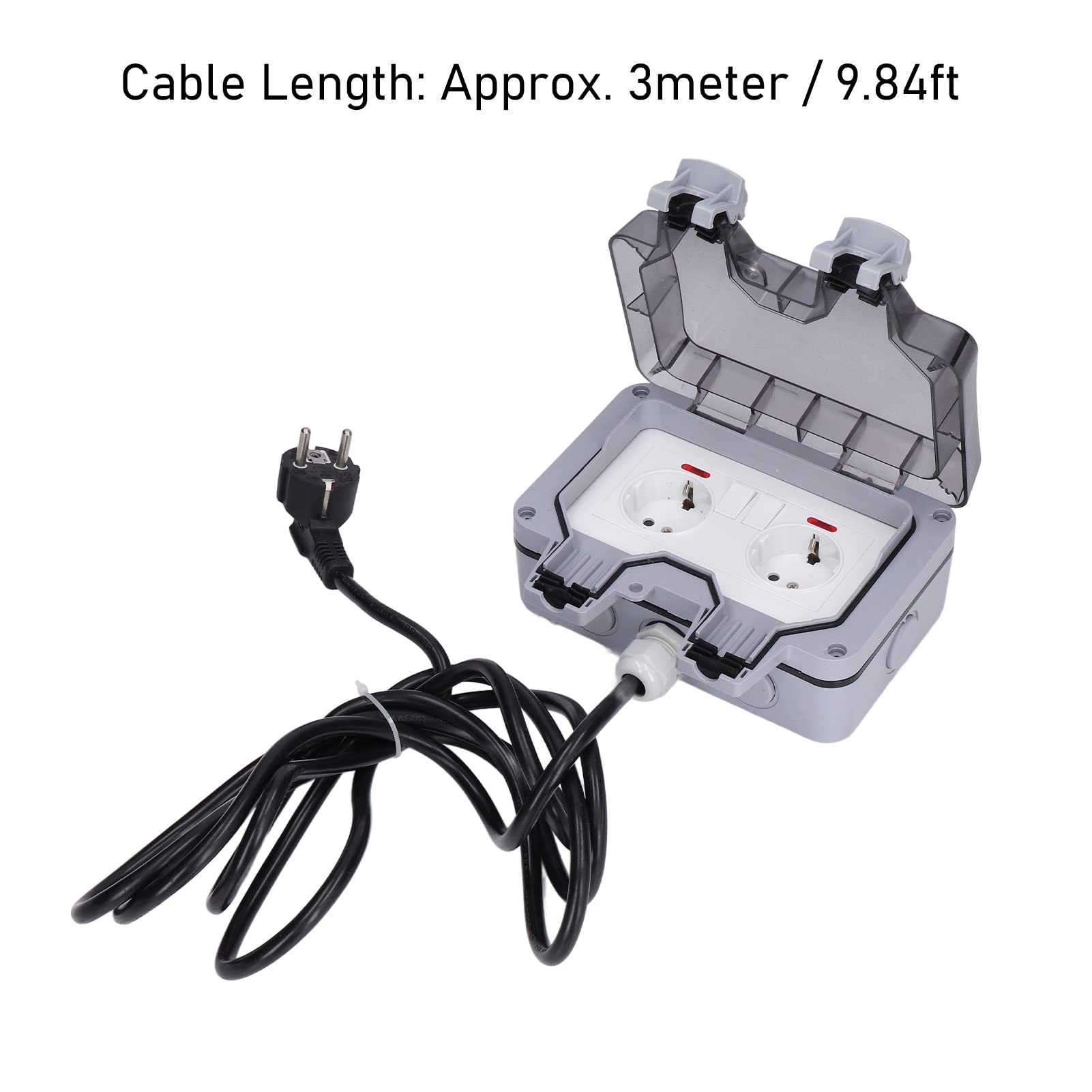 Garosa 16A Dual European Power Outlet con Interruttore di Alimentazione, Copertura Bloccabile, per Parchi, Giardino, Garage, con 3,0 M di Lunghezza del Cavo per Vasca Idromassaggio,
