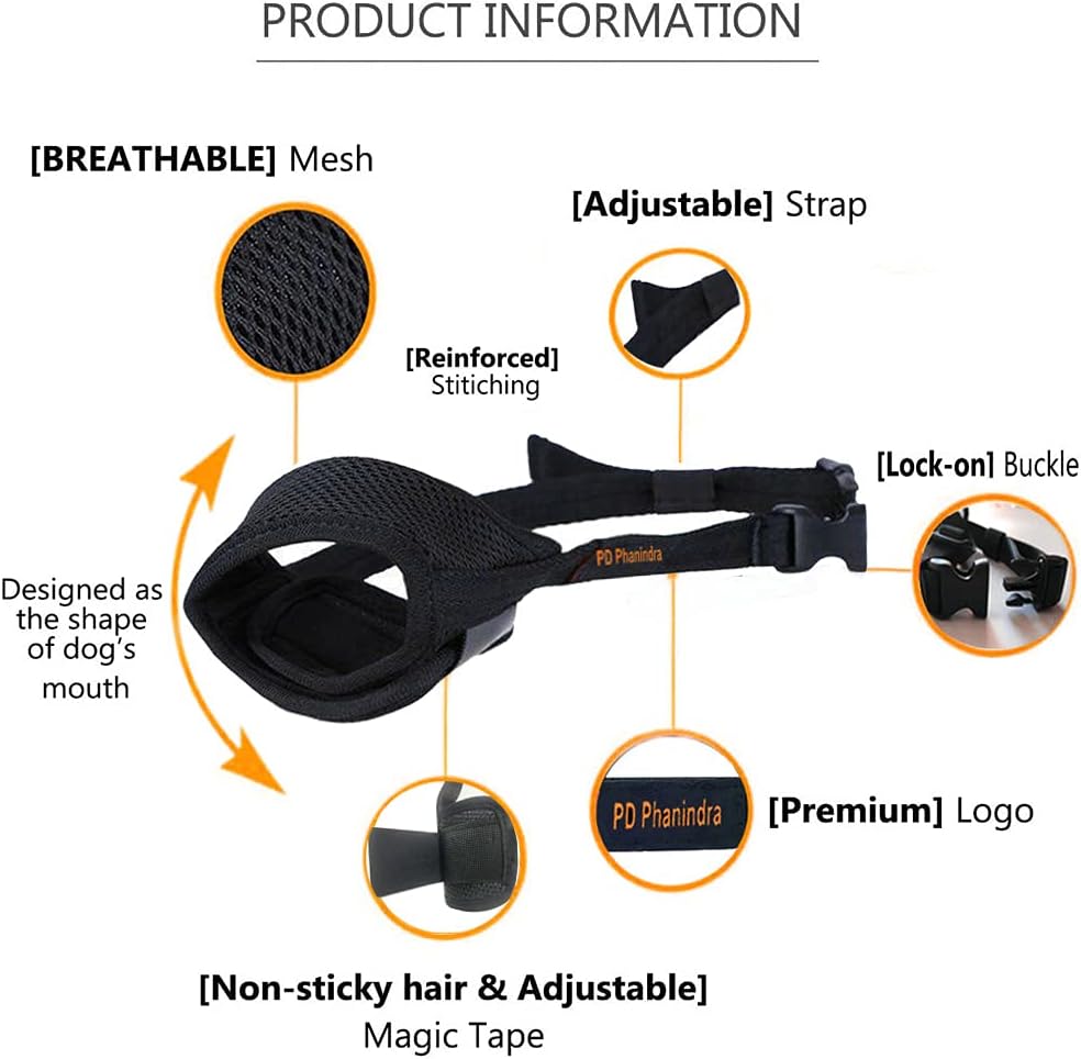 Phanindra Dog Muzzle Nylon Soft Muzzle Anti-Biting Barking Secure，Mesh Breathable Pets Muzzle for Small Medium Large Dogs