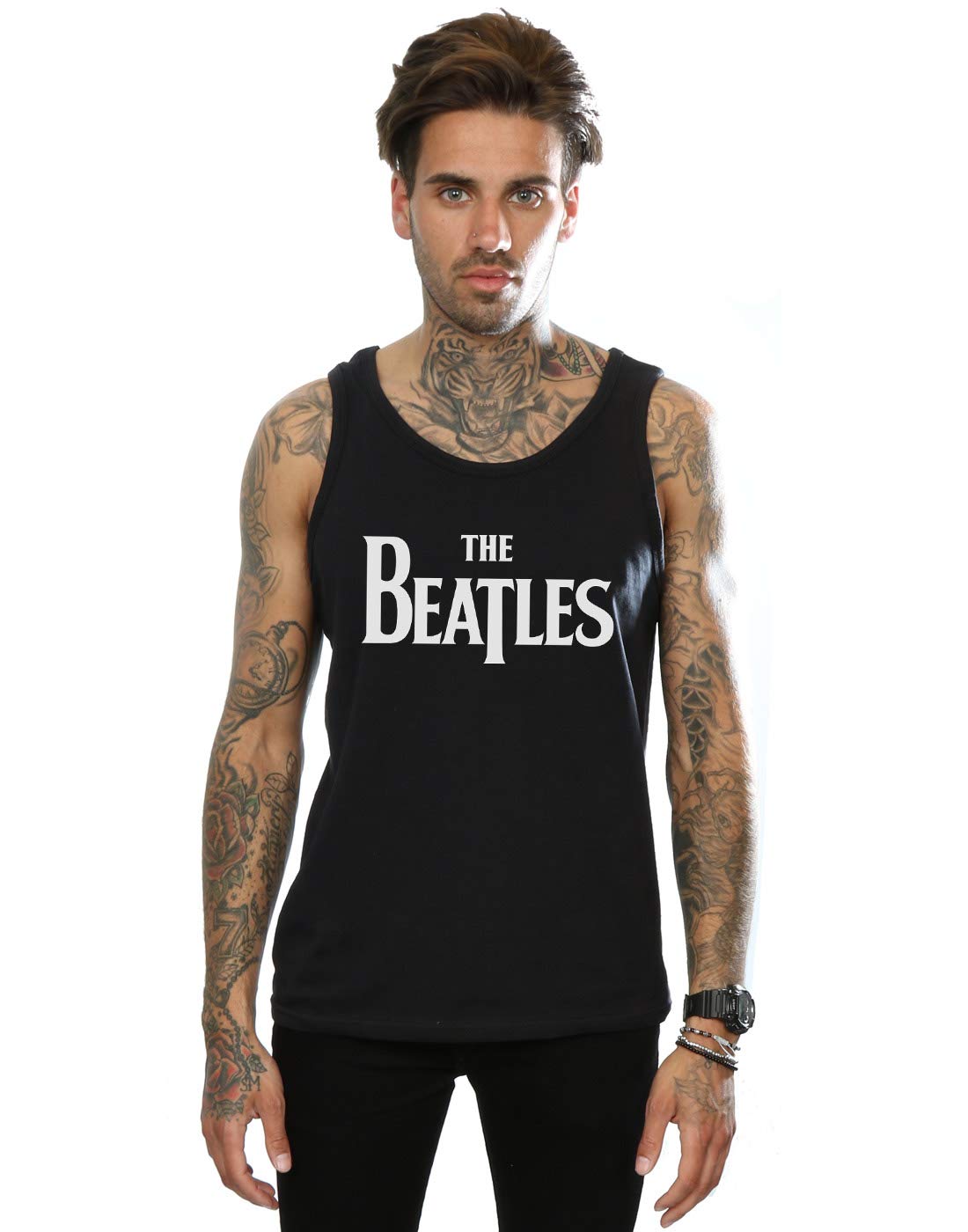 Absolute Cult Men's Black The Beatles Drop T Logo Vest Medium