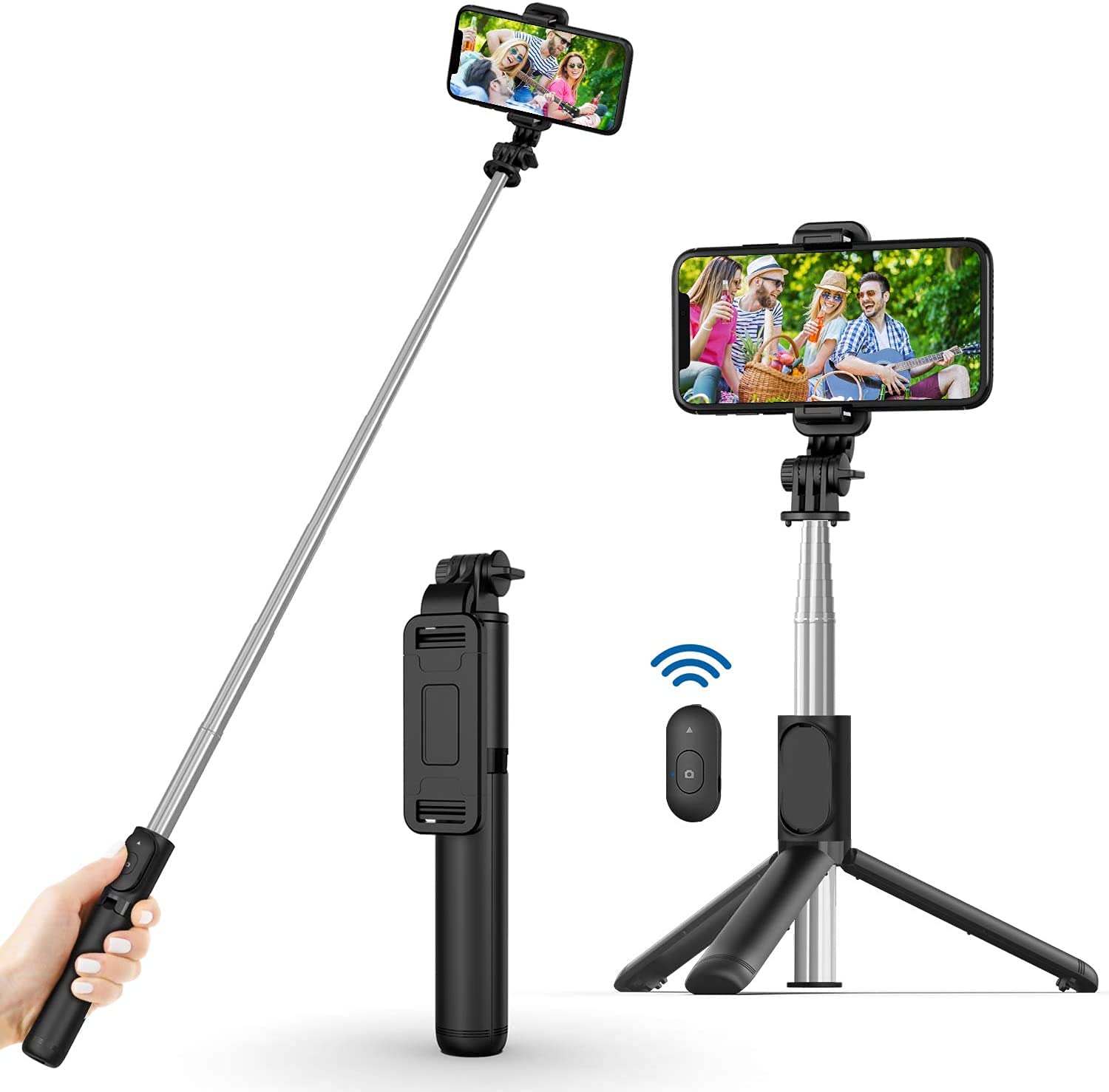 FarroBizz 3 in 1 Extendable Selfie Stick Tripod, Selfie Stick For Phone with Bluetooth Wireless Remote Phone Holder for iPhone 12 /iPhone 11/pro, Samsung Galaxy S10/S9 Plus/S8/Note8, Huawei (Black)